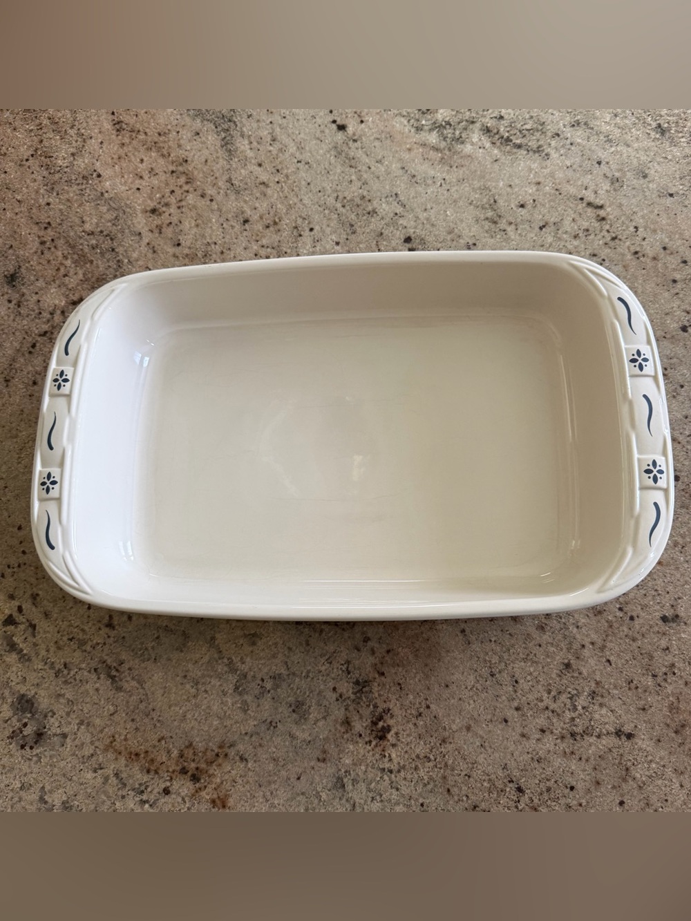 Longaberger Pottery EUC White/Blue Floral Rectangle Casserole Dish 15 in